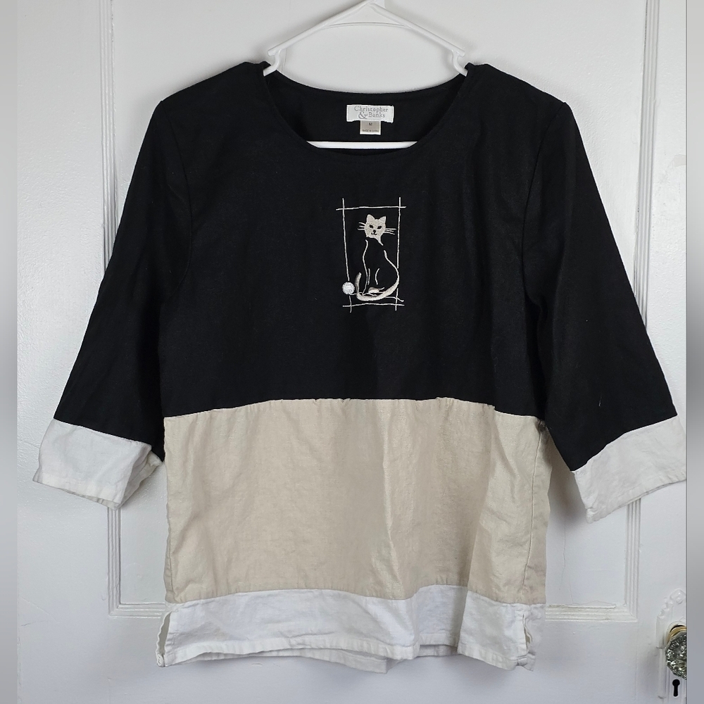 Christopher Banks Vintage Y2K Linen Blend Kitty Shirt Size M